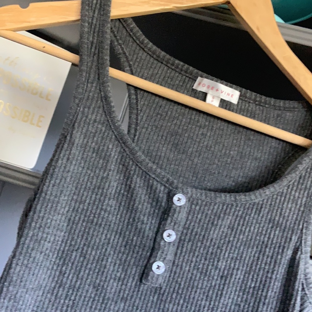 Women’s Grey Ribbed Tank Top with Button Front - Picture 2 of 3